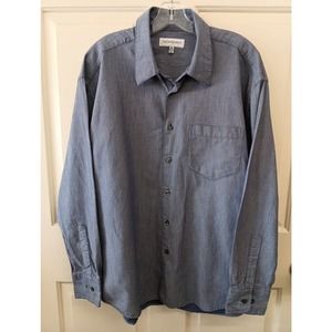 Yves Saint Laurent Blue Button Down Pocket Dress Shirt size 17 1/2 34-35 XL